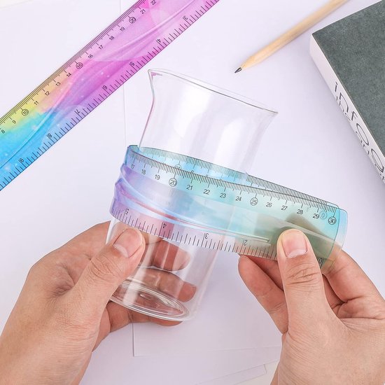 Grevosea 2 Piece Flexible Ruler Set - Colorful 30cm Plastic Shatterproof Soft Bendable Flat Ruler - Metric Straight For School Classroom, Kids And Adults — afbeelding 3