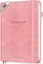 Systemyze Notitieboek A5 Hardcover Leer Gelinieerd – Notebook Journal – 256 Genummerde Pagina’s – 140 Grams Papier - Roze