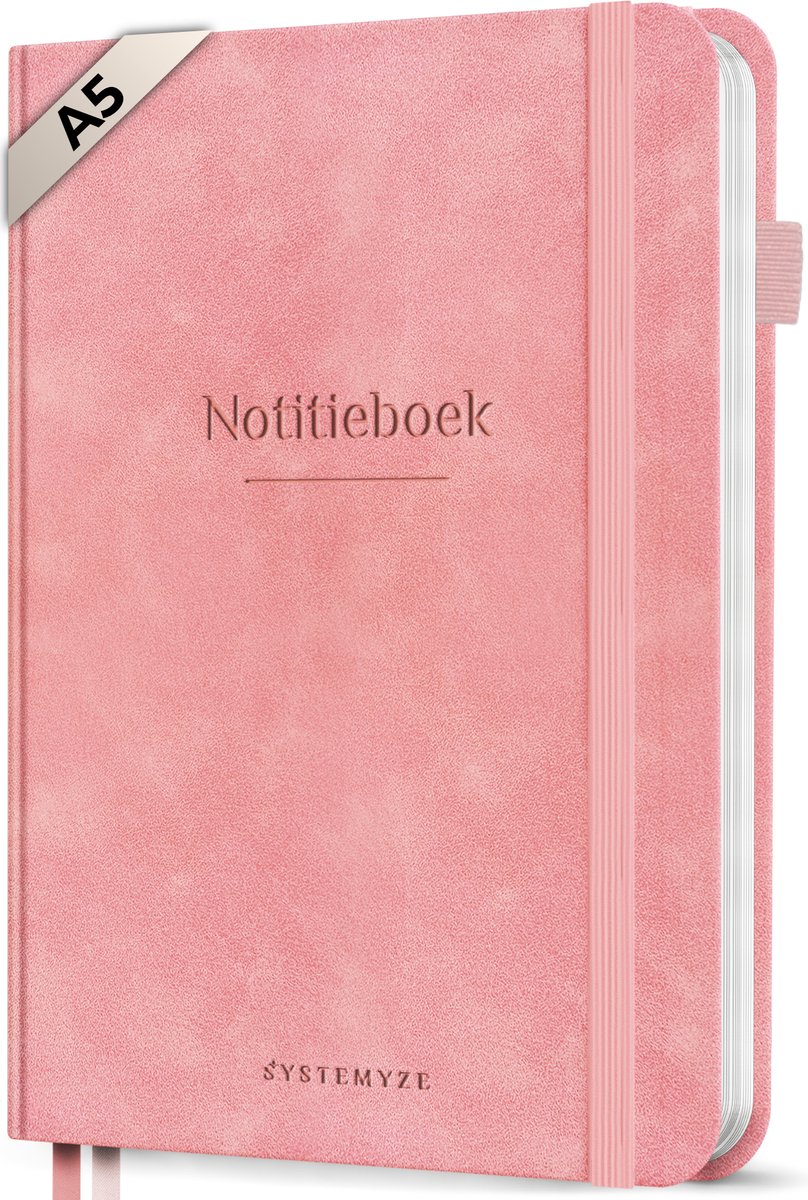 Systemyze Notitieboek A5 Hardcover Leer Gelinieerd – Notebook Journal – 256 Genummerde Pagina’s – 140 Grams Papier - Roze