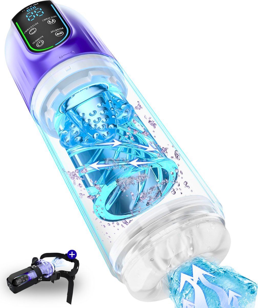 Toys Hub® Automatische Masturbator MAX met Strap - E-book – LED scherm – Water Massage - Pocket Pussy - Blowjob Simulator - Elektrisch - Sex Toys voor Mannen Zelf Aftrekken