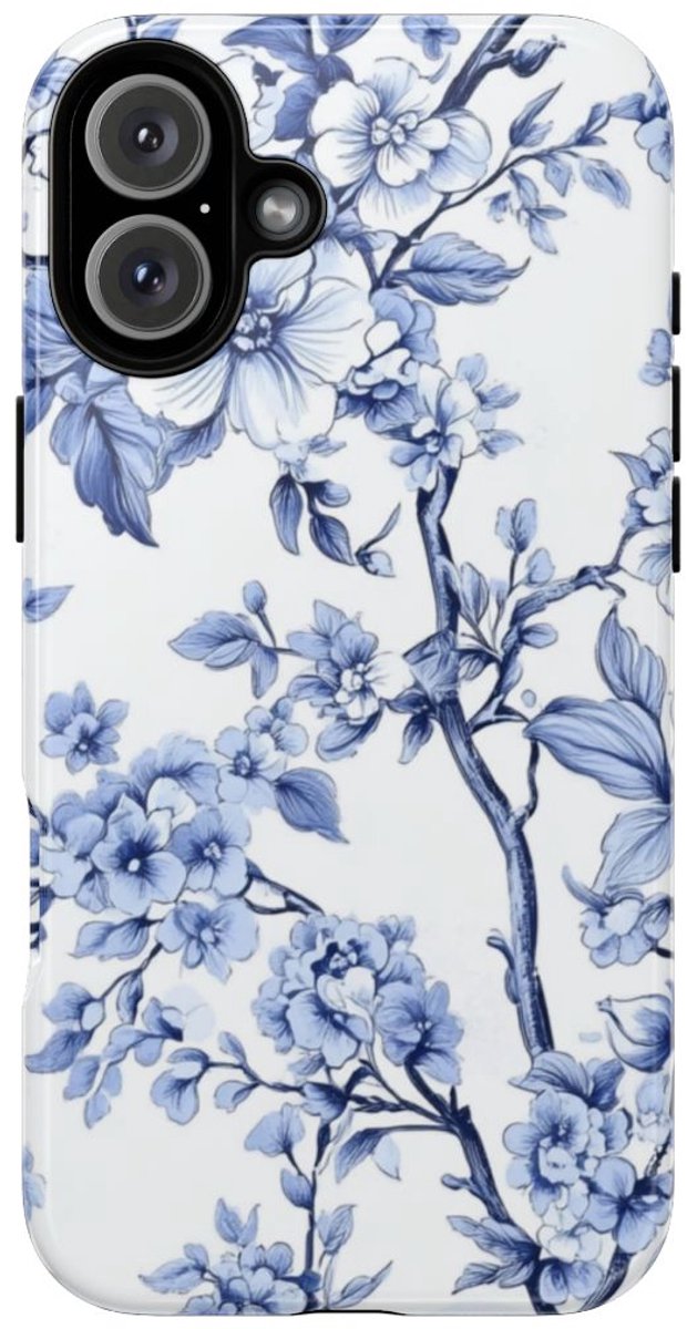 Blauw Vintage Bloemenpatroon – Telefoonhoesje Geschikt voor iPhone 16 Plus