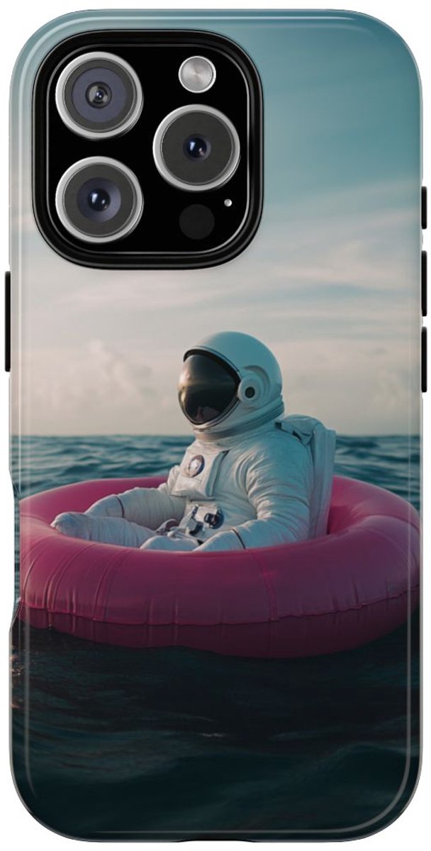 Astronaut op Roze Zwemband – Telefoonhoesje Geschikt voor iPhone 16 Pro