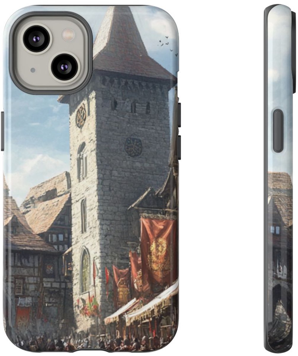 Middeleeuws Europees Dorpsstraat Tafereel – Telefoonhoesje Geschikt voor iPhone 14