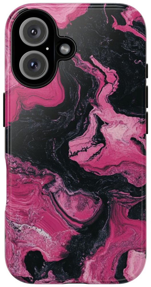 Roze en Zwarte Marmer Abstracte Textuur – Telefoonhoesje Geschikt voor iPhone 16