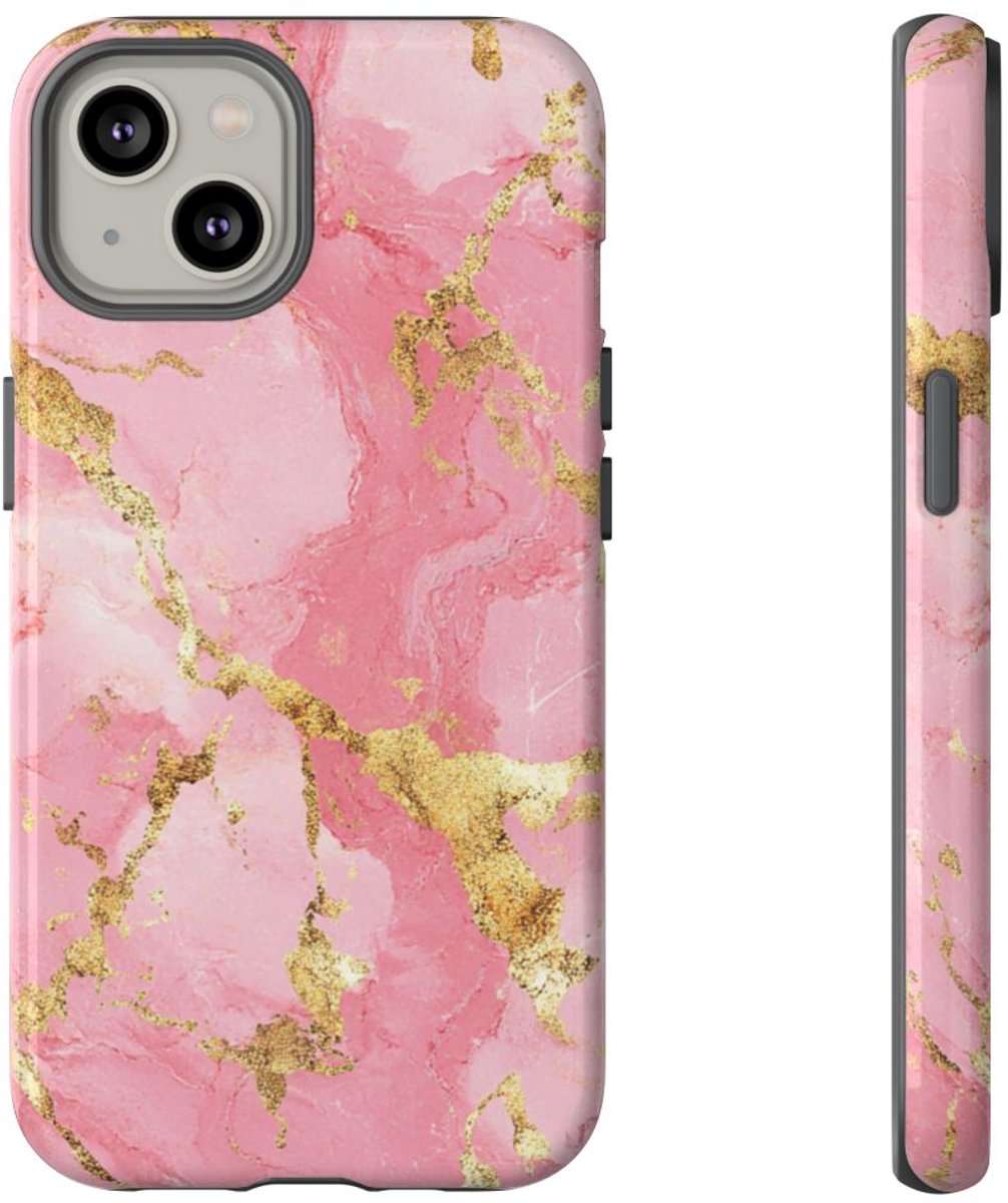 Roze en Gouden Marmerstructuur – Telefoonhoesje Geschikt voor iPhone 14