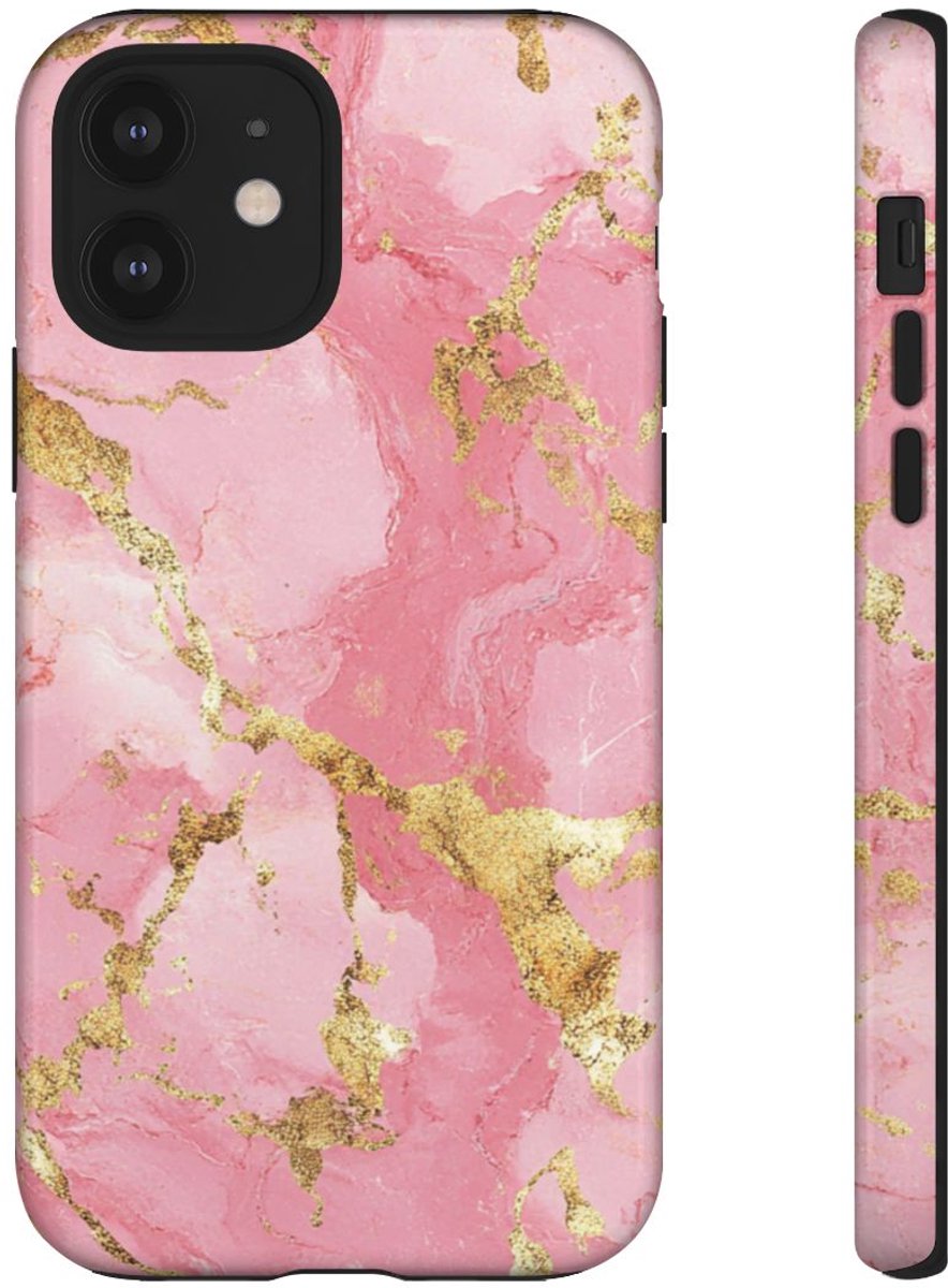 Roze en Gouden Marmerstructuur – Telefoonhoesje Geschikt voor iPhone 12