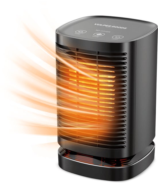 Vulpes Goods® Tech - Elektrische Kachel - Elektrische Verwarming voor Binnen - Ventilatorkachel - Keramische Kachel - Heater - 3 Standen - 950W - LED Indicatie - Roterend - Zwart - PRO versie