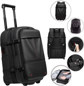 CarryQuest® - Zen Efficient PRO Vacuüm Rugzak Trolley 54-65L - Handbagage Rugzaktrolley met Wielen - Vacuum Backpack met Compressiesysteem - Laptopvak 17.3 inch - USB-C - TSA-slot - Zwart