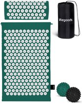LifeGoods Acupressuur Mat met Kussen - Shakti mat - Spijkermat Incl. 2x Triggerpoint Bal - 60x40x2cm - Groen/Wit