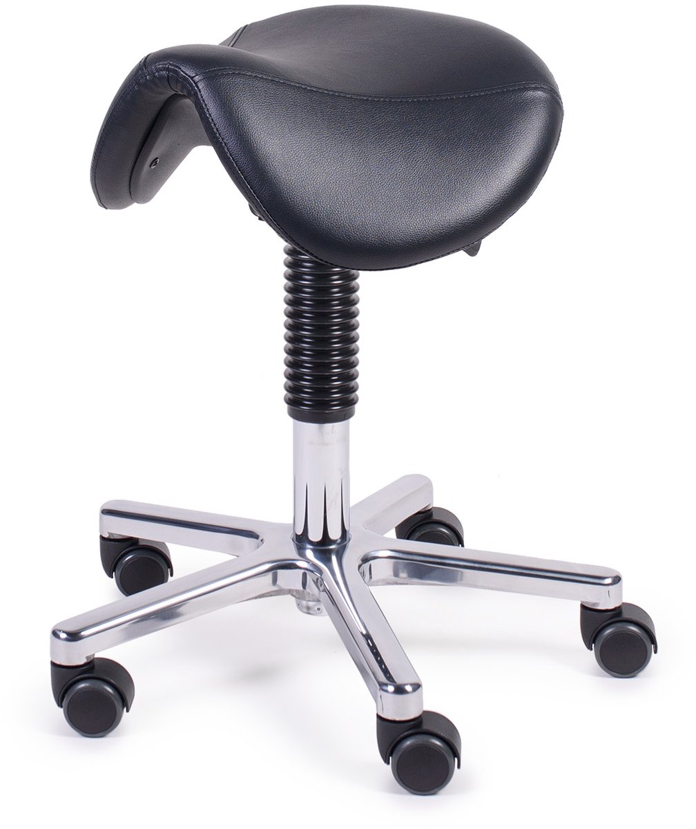 MTM zadelkruk FREYA 160-A - ergonomische zadelkruk - kunstleer - aluminium kruisvoet - wielen - zwart - 46/62 cm
