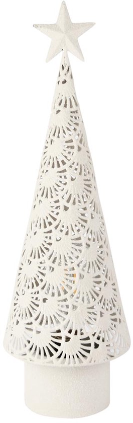 Décoratif | Arbre Deco avec étoile, blanc, métal, LED, 15x15x49cm | A255093