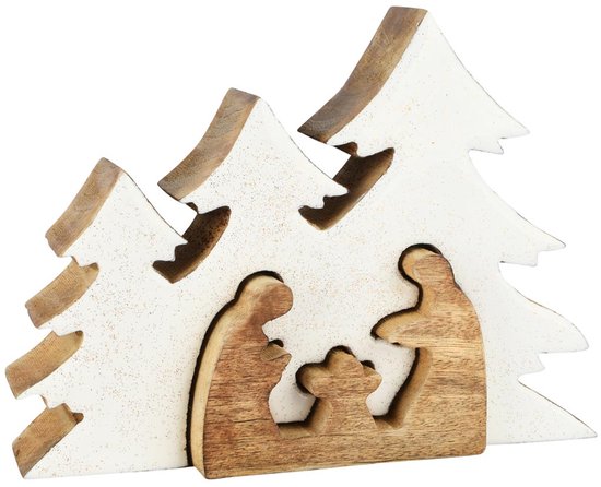 Décoratif | Puzzle Crèche de Noël, blanc/naturel, bois/émail, 19 x 4 x 14 cm | A258003
