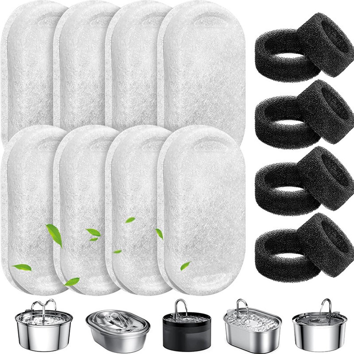 Drinkfontein filters - 8 sets - kattenwaterdispenserfilter - drievoudig filter - Geschikt voor drinkfonteinen voor katten en honden-ANMI