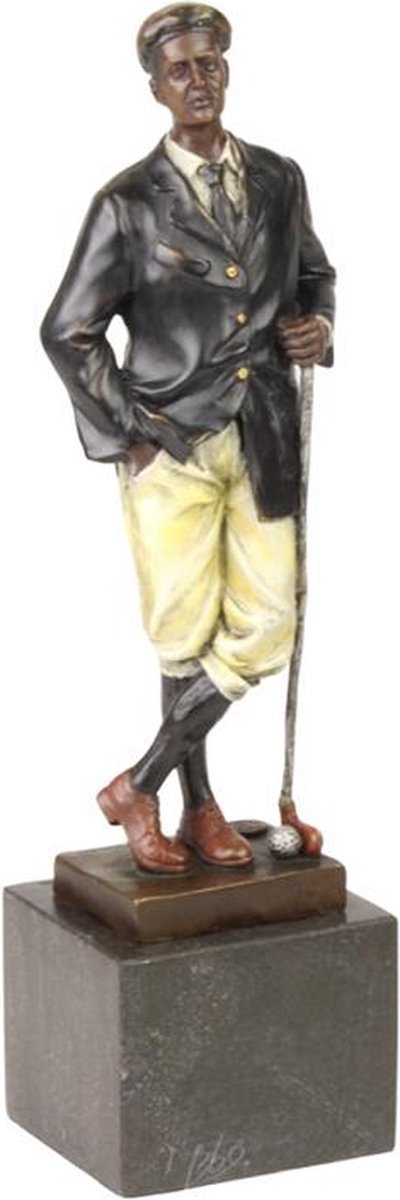 Golfer - Bronzen Beeld - Golf Speler - Brons Beeldje - Kleur Sculptuur - Woondecoratie - Golfspeler - 10x8x32
