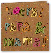 Hoera! Papa & Mama! - Kraft - Dubbele kaart - Handlettering - Felicitatie - Geboorte kind - Baby geboren - Broertje of zusje erbij - Gezinsuitbreiding - Kersverse ouders