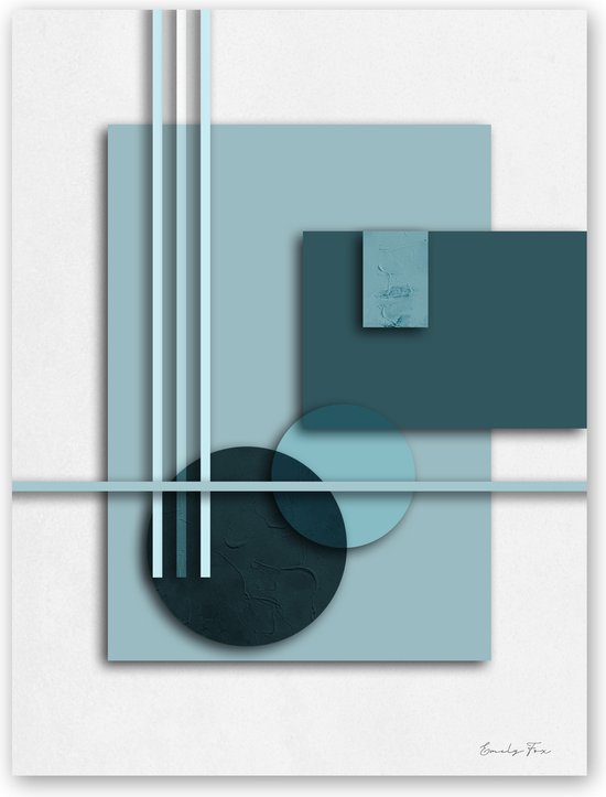 Dibond - Reproduktie / Kunstwerk / Kunst / Abstract / - Wit / zwart / blauw - 120 x 180 cm.