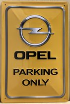 Opel parking only Reclamebord van metaal 30 x 20 cm GEBOLD BORD MET RELIEF METALEN-WANDBORD - MUURPLAAT - VINTAGE - RETRO - HORECA- WANDDECORATIE -TEKSTBORD - DECORATIEBORD - RECLAMEPLAAT - WANDPLAAT - NOSTALGIE -CAFE- BAR -MANCAVE- KROEG- MAN CAVE