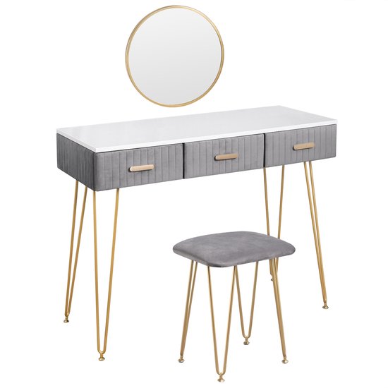 WOLTU MB6043ws Kaptafel Make-up tafel 82x39x132cm met kruk,Cosmetische tafel in spaanplaat met spiegel en lade,Wit WOLTU MB6043ws Kaptafel Make-up tafel 82x39x132cm met kruk,Cosmetische tafel in spaanplaat met spiegel en lade,Wit