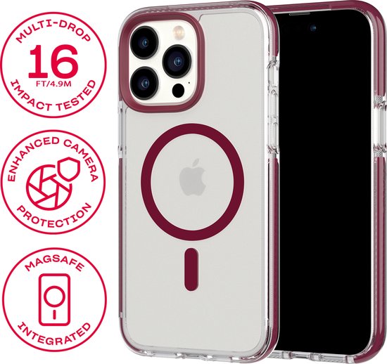 Tech21 Evo Crystal - iPhone 14 Pro Max hoesje - Schokbestendig telefoonhoesje - Geschikt voor MagSafe - Transparant/Rood - 4,9 meter valbestendig - Flexshock