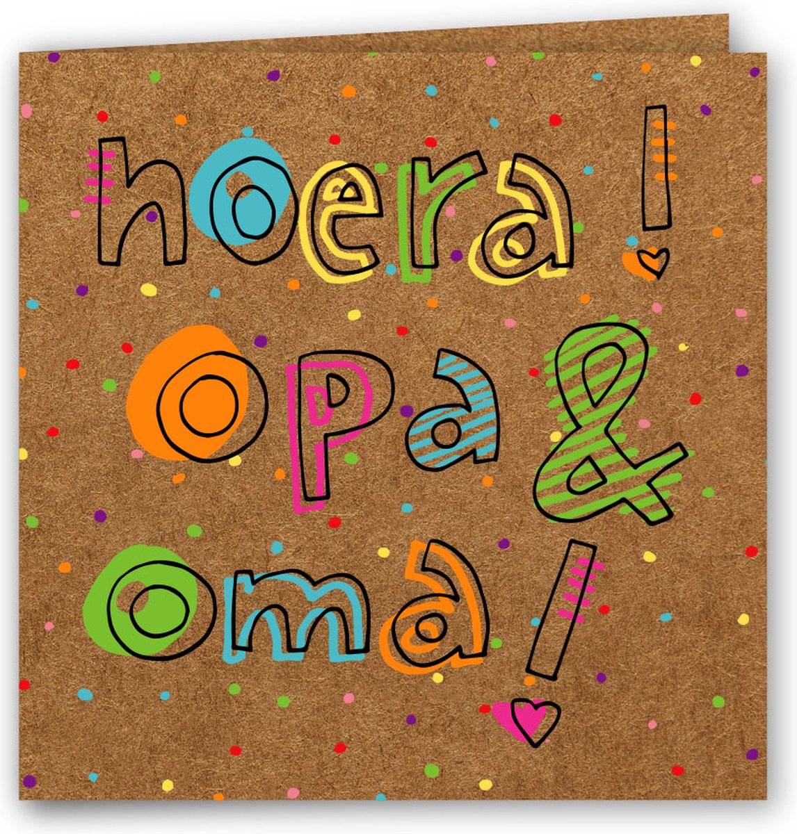 Hoera! Opa & Oma! Kraft Dubbele kaart Handlettering Felicitatie