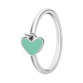 Lucardi Kinder Stalen ring met hart emaille mint - Ring - Staal - Zilverkleurig - 14 / 44 mm