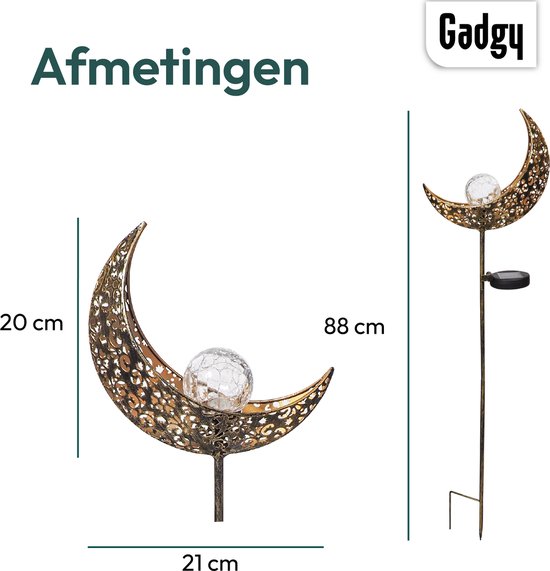 Sunshinesmile Maan Solarlamp Voor Tuin - Glazen Bol, 90 Cm Hoog, Grondpen