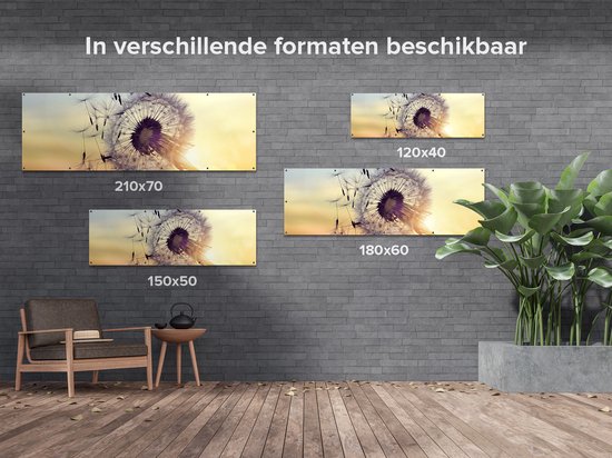 Gards Tuinposter Paardenbloem tijdens Zonsondergang - 120x40 cm - Tuindoek - Tuindecoratie - Wanddecoratie buiten - Tuinschilderij