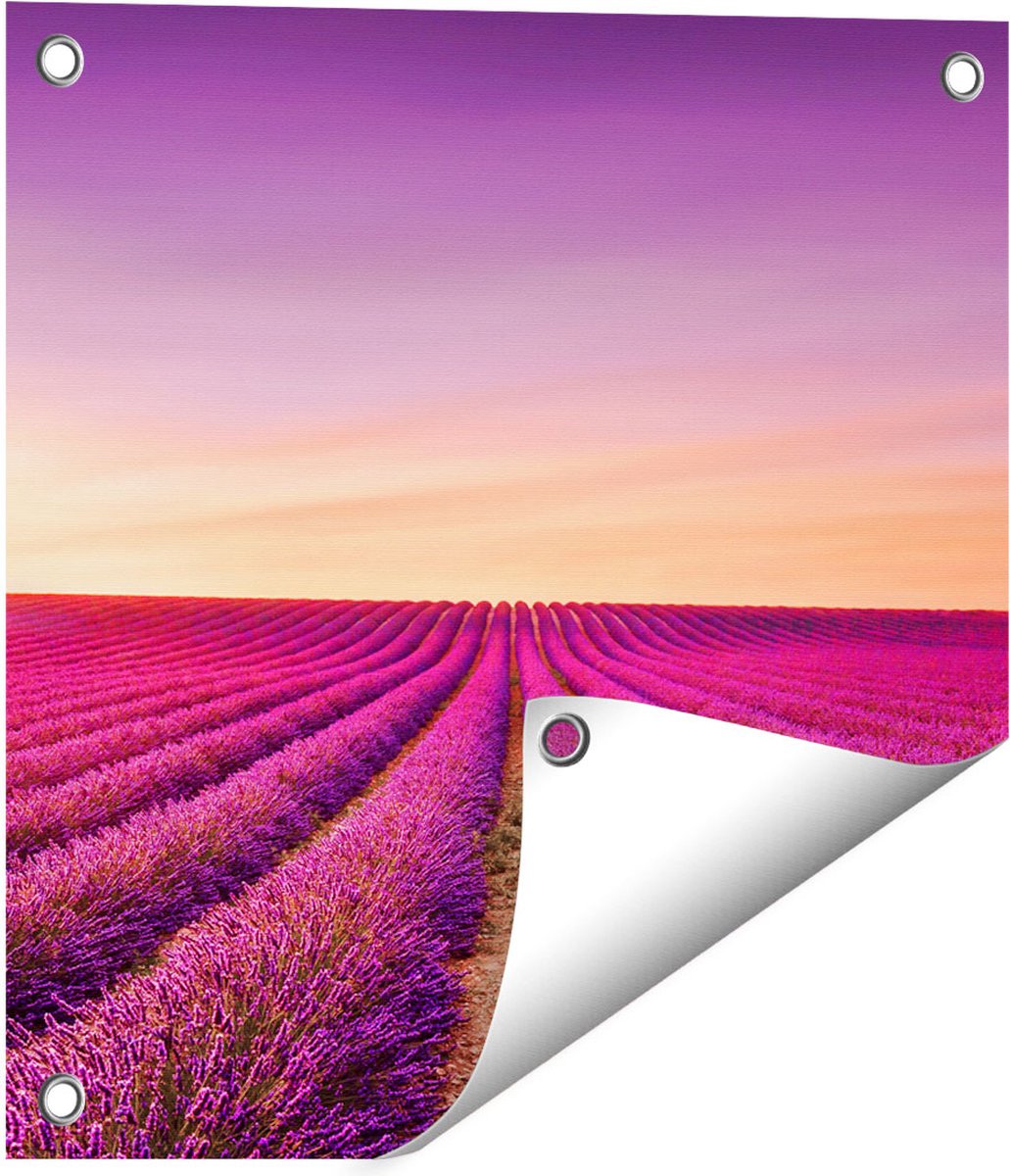 Gards Tuinposter Paarse Lavendel Bloemenveld - 40x40 cm - Tuindoek - Tuindecoratie - Wanddecoratie buiten - Tuinschilderij Multikleur