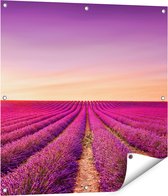 Gards Tuinposter Paarse Lavendel Bloemenveld - 80x80 cm - Tuindoek - Tuindecoratie - Wanddecoratie buiten - Tuinschilderij