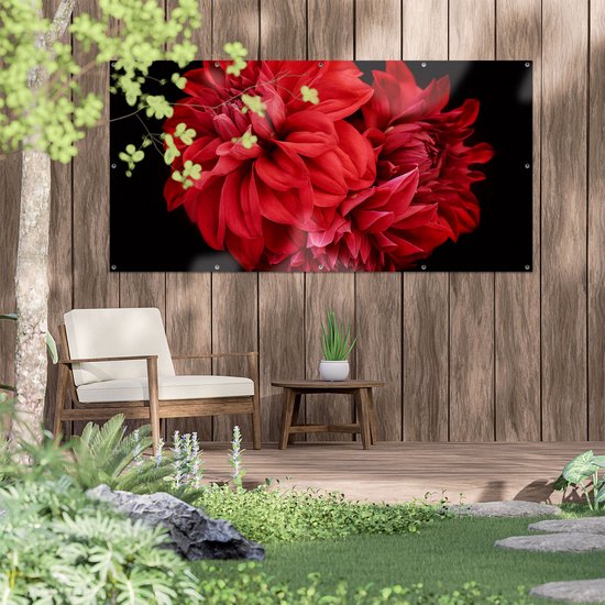 Gards Affiche de jardin Fleurs de Dahlia Rouge - 180x90 cm - Toile de jardin - Décoration de jardin - Décoration murale extérieur - Tableau de jardin