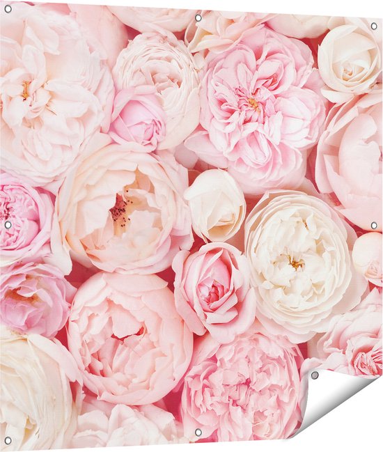 Gards Tuinposter Witte Roze Rozen Boeket - Bloemen - 100x100 cm - Tuindoek - Tuindecoratie - Wanddecoratie buiten - Tuinschilderij