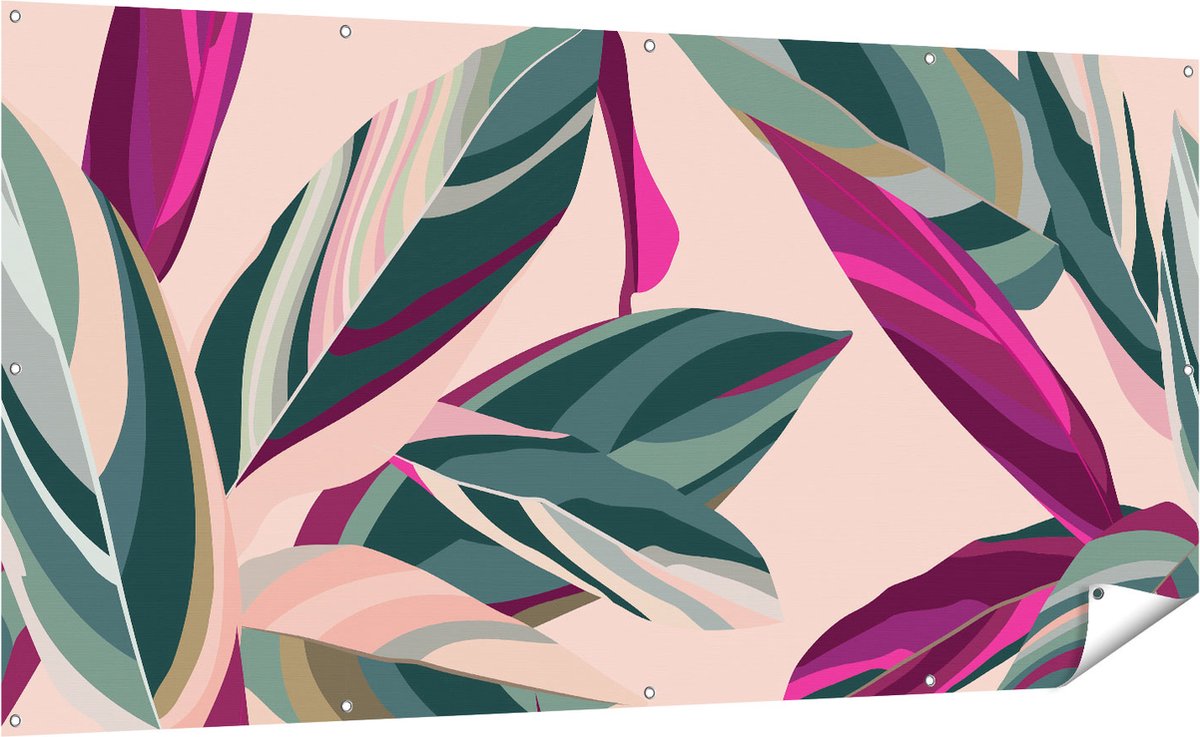 Gards Tuinposter Bloem Bladeren - Bloemen - Abstract - 200x100 cm - Tuindoek - Tuindecoratie - Wanddecoratie buiten - Tuinschilderij Multikleur