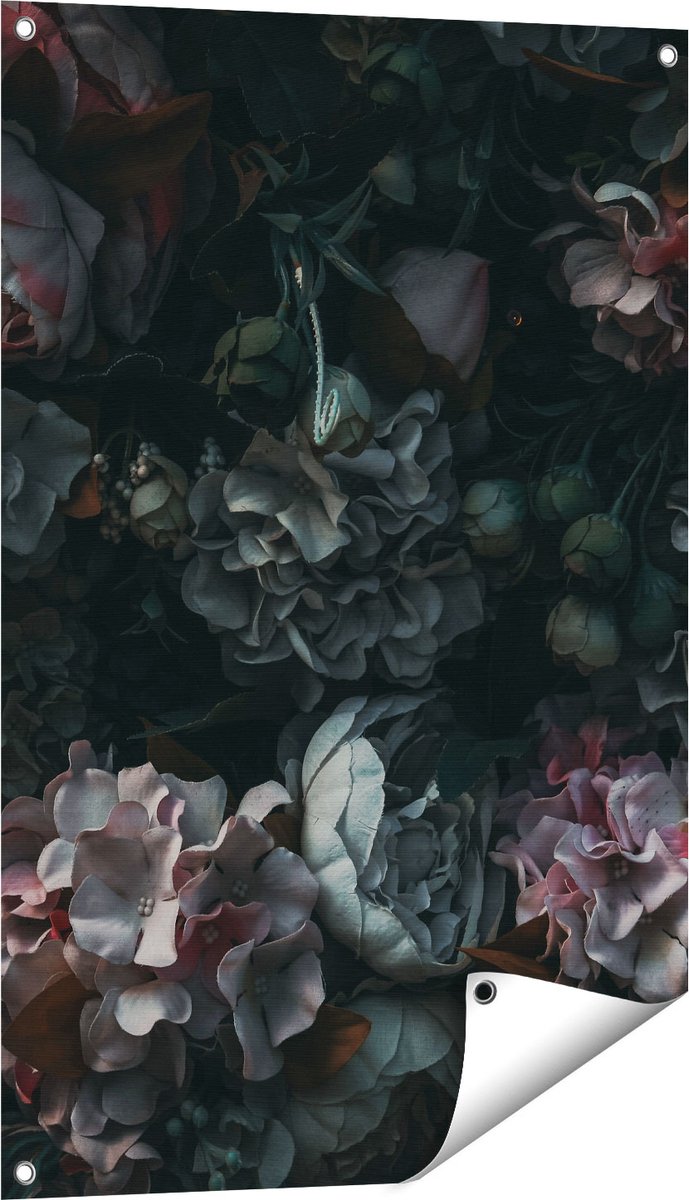 Gards Tuinposter Bloemen in het Donker - Duisternis - 60x90 cm - Tuindoek - Tuindecoratie - Wanddecoratie buiten - Tuinschilderij Multikleur