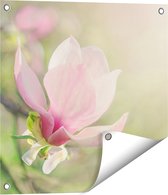 Gards Tuinposter Roze Magnolia Bloem - 50x50 cm - Tuindoek - Tuindecoratie - Wanddecoratie buiten - Tuinschilderij