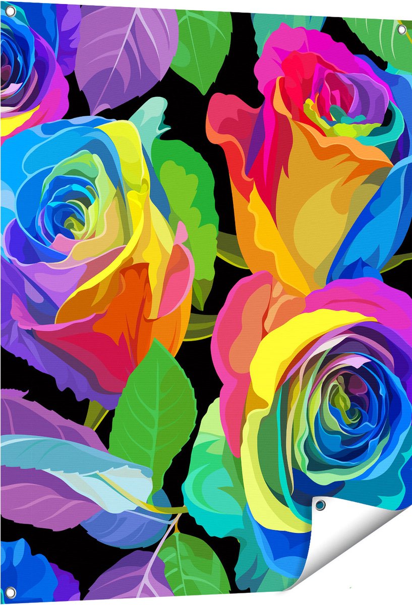 Gards Tuinposter Kleurrijke Rozen - Bloemen - Abstract - 80x100 cm - Tuindoek - Tuindecoratie - Wanddecoratie buiten - Tuinschilderij Multikleur