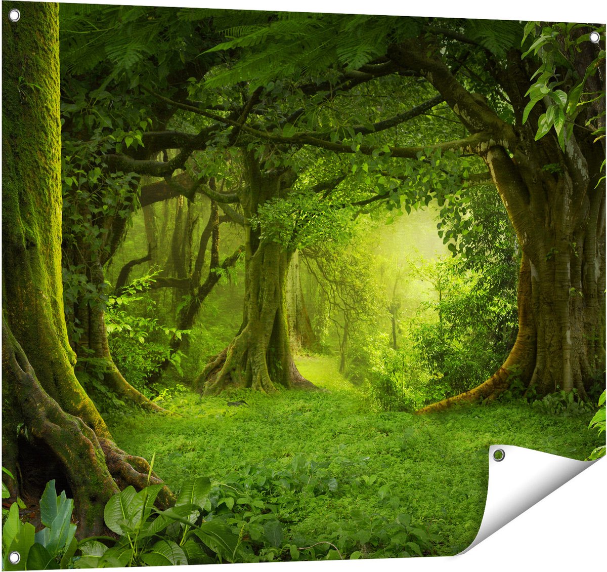 Gards Tuinposter Groene Tropische Jungle Bos - 100x80 cm - Tuindoek - Tuindecoratie - Wanddecoratie buiten - Tuinschilderij Multikleur