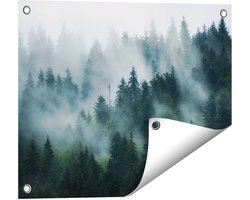 Gards Tuinposter Bos met Bomen in de Mist - 50x40 cm - Tuindoek - Tuindecoratie - Wanddecoratie buiten - Tuinschilderij
