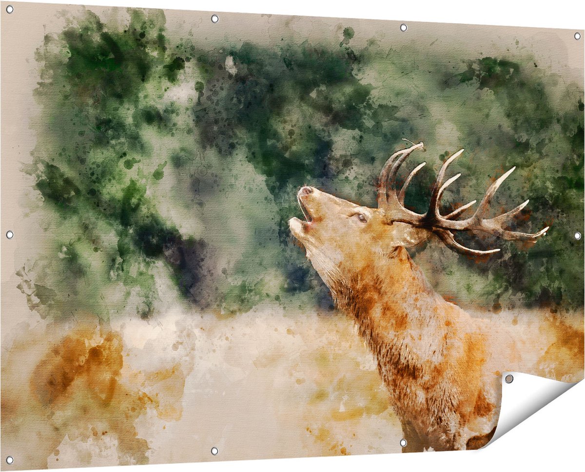 Gards Tuinposter Hert Aquarel - Abstract - 150x100 cm - Tuindoek - Tuindecoratie - Wanddecoratie buiten - Tuinschilderij Multikleur