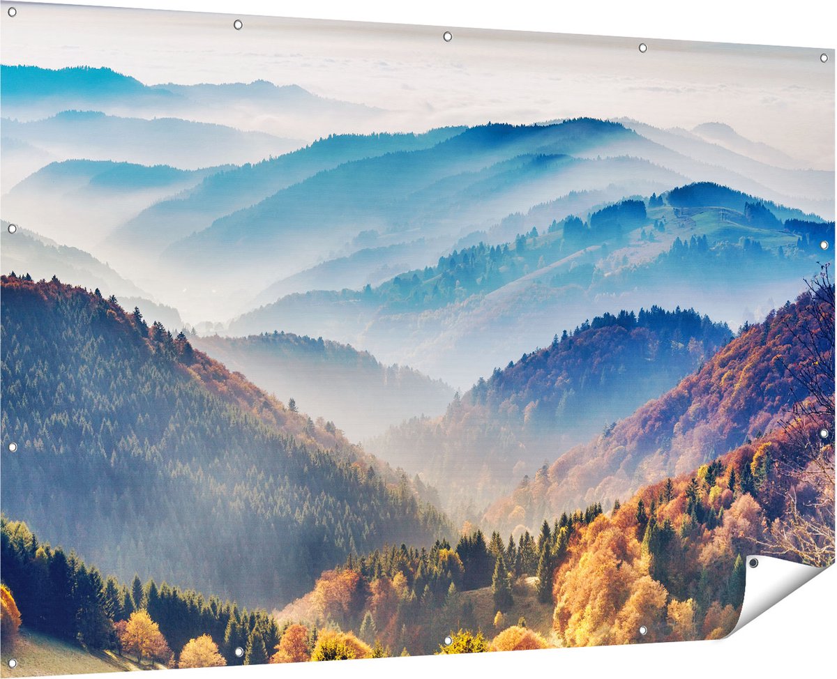 Gards Tuinposter Heuvel Landschap van het Zwarte Wout Bos - 180x120 cm - Tuindoek - Tuindecoratie - Wanddecoratie buiten - Tuinschilderij Multikleur