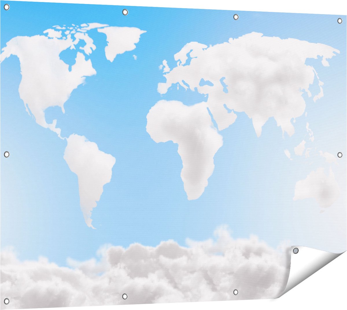 Gards Tuinposter Wereldkaart Gemaakt van Wolken - 120x90 cm - Tuindoek - Tuindecoratie - Wanddecoratie buiten - Tuinschilderij Multikleur