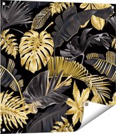 Gards Tuinposter Gouden Tropische Bladeren - 70x70 cm - Tuindoek - Tuindecoratie - Wanddecoratie buiten - Tuinschilderij