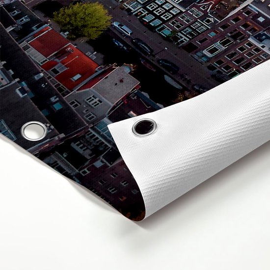 Affiche de jardin Gards Vue de dessus Amsterdam avec coucher de soleil - 120x150 cm - Toile de jardin - Décoration de jardin - Décoration murale extérieure - Peinture de jardin