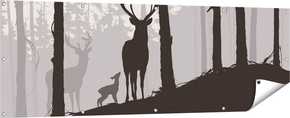 Gards Tuinposter Herten in het Bos - Silhouet - 180x60 cm - Tuindoek - Tuindecoratie - Wanddecoratie buiten - Tuinschilderij Multikleur