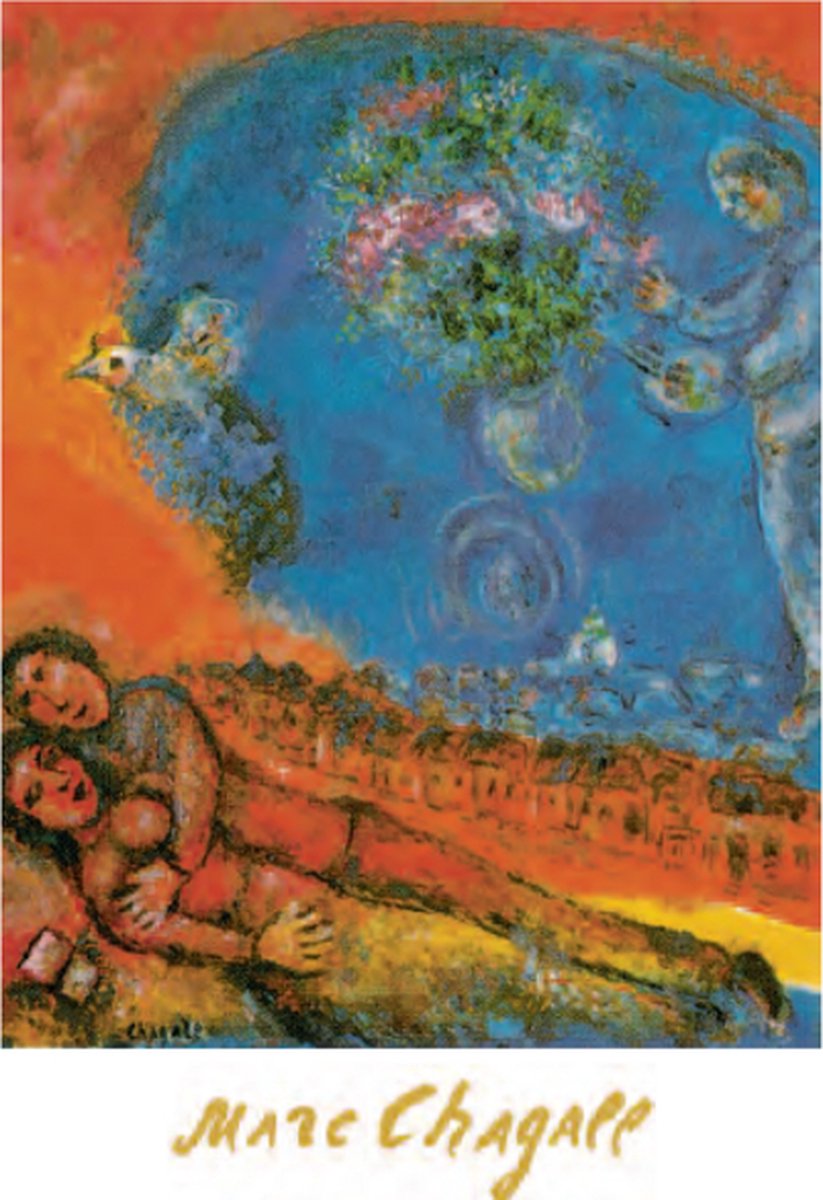 Catch Projecten Mini kunstposter - Marc Chagall - Stel met rode achtergrond - 24x30 cm Multicolor