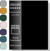 Sleeps Jersey Hoeslaken - Zwart Tweepersoons 160x200/220 cm - 100% Katoen - Hoge Hoek - Heerlijk Zacht Gebreid - - Strijkvrij - Rondom elastiek - Stretch -