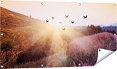 Gards Affiche de jardin Silhouette Volée Vogels au Coucher du soleil - 120x60 cm - Toile jardin - Décoration de jardin - Décoration murale extérieur - Tableau jardin