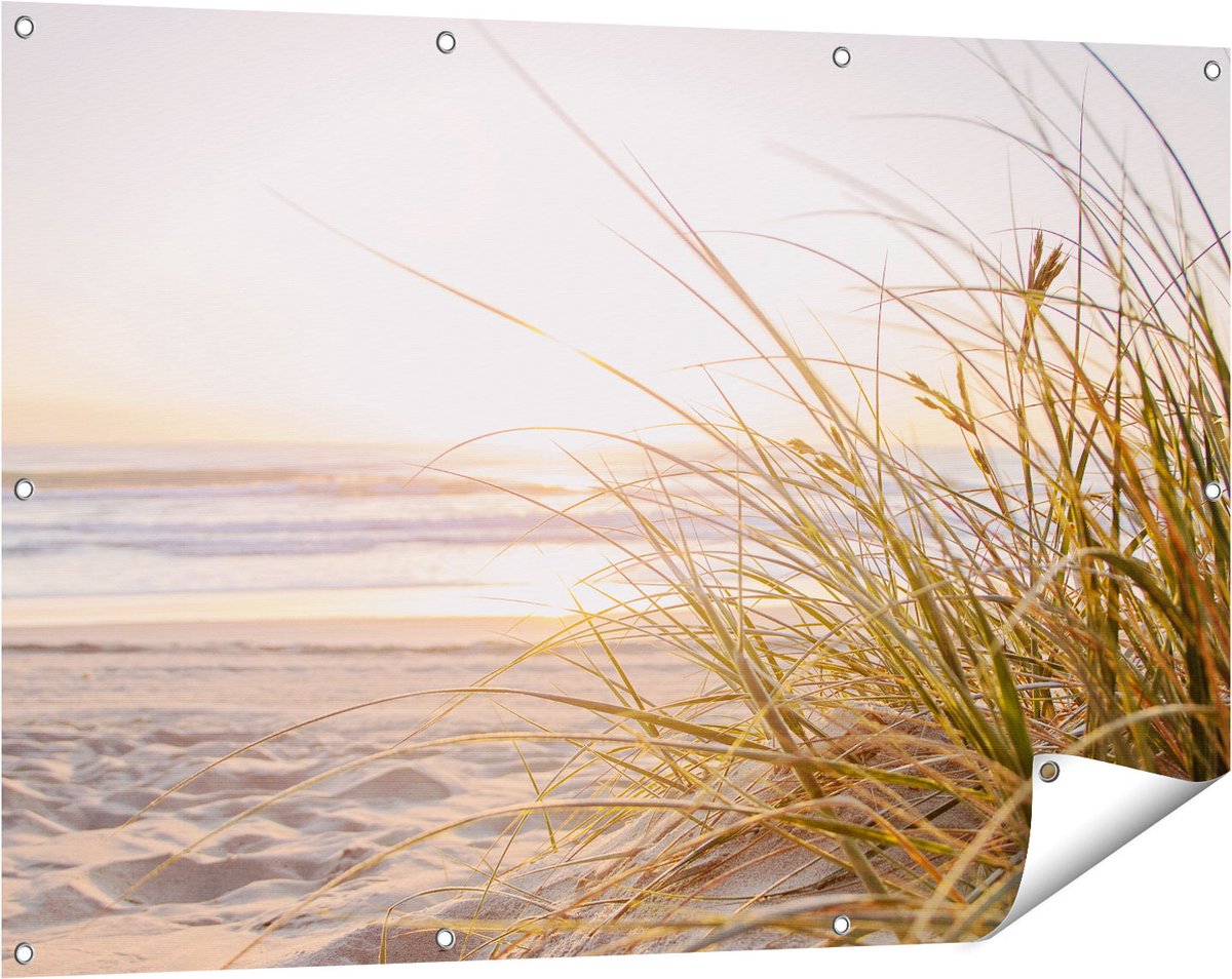 Gards Tuinposter Strand en Duinen tijdens Zonsondergang - 120x80 cm - Tuindoek - Tuindecoratie - Wanddecoratie buiten - Tuinschilderij Multikleur