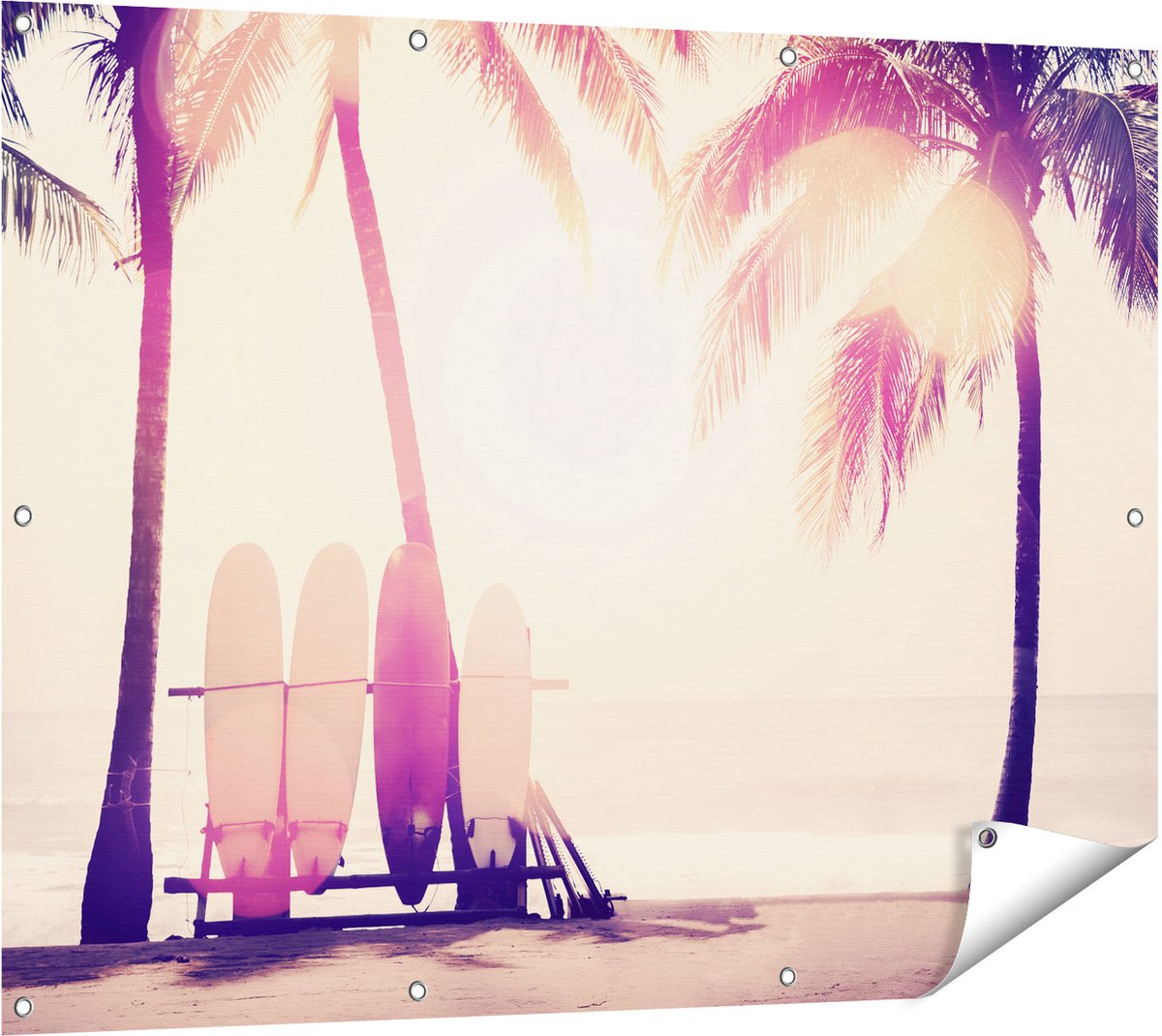 Gards Tuinposter Tropisch Strand met Surfborden - 120x90 cm - Tuindoek - Tuindecoratie - Wanddecoratie buiten - Tuinschilderij Multikleur