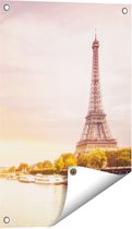 Gards Tuinposter Eiffeltoren in Parijs aan het Water - 40x60 cm - Tuindoek - Tuindecoratie - Wanddecoratie buiten - Tuinschilderij