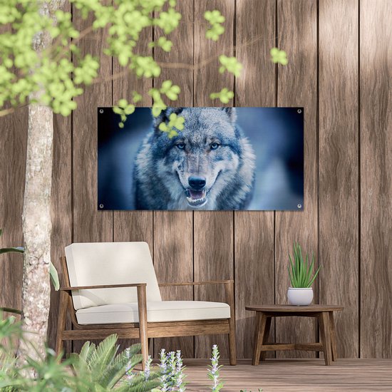 Gards Tuinposter Wolvenkop met een Zonnestraal - Wolf - 60x80 cm - Tuindoek